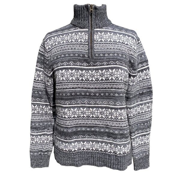 Gap Factory Wool Blend Fair Isle ¼ Zip Sweater Sz M Striped Nordic Grandpa Ski - Picture 1 of 7